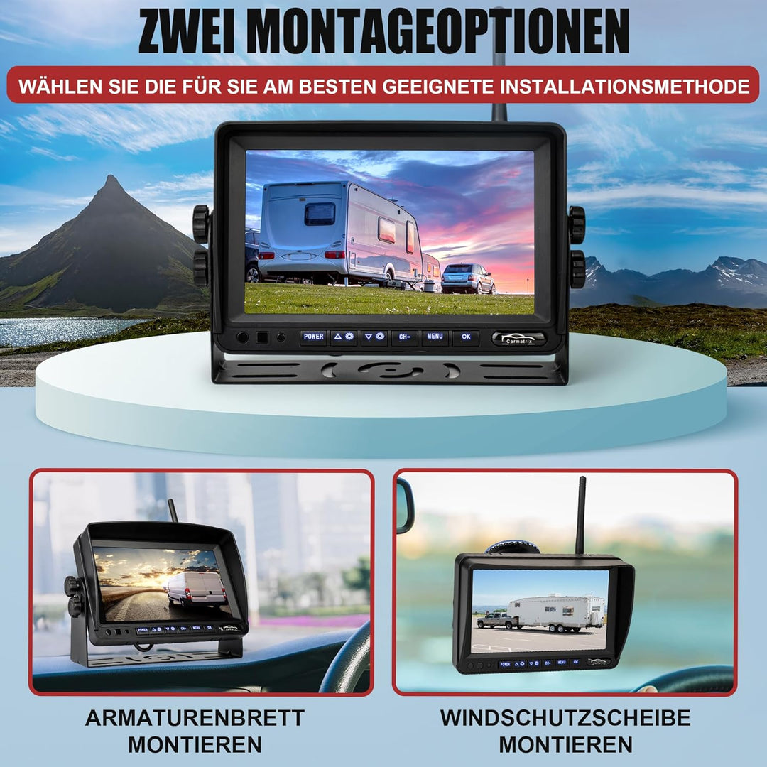 Solar Funk Auto Rückfahrsystem HD mit Magnet für grosse Fahrzeuge Wohnmobile Van etc. Rückfahrkamera