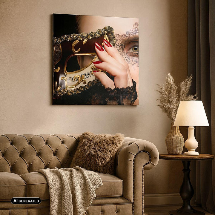 ARTTOR Bilder auf Leinwand Frau Mode Venedig Maske Leinwandbild 60x60cm Wandbilder Dekoration Wohnzi