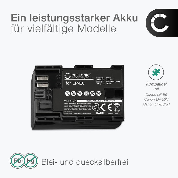 CELLONIC 2X Kamera Ersatzakku LP-E6 LP-E6N für Canon EOS 5D Mark II III IV EOS 5DS R EOS 60D 60Da 6D