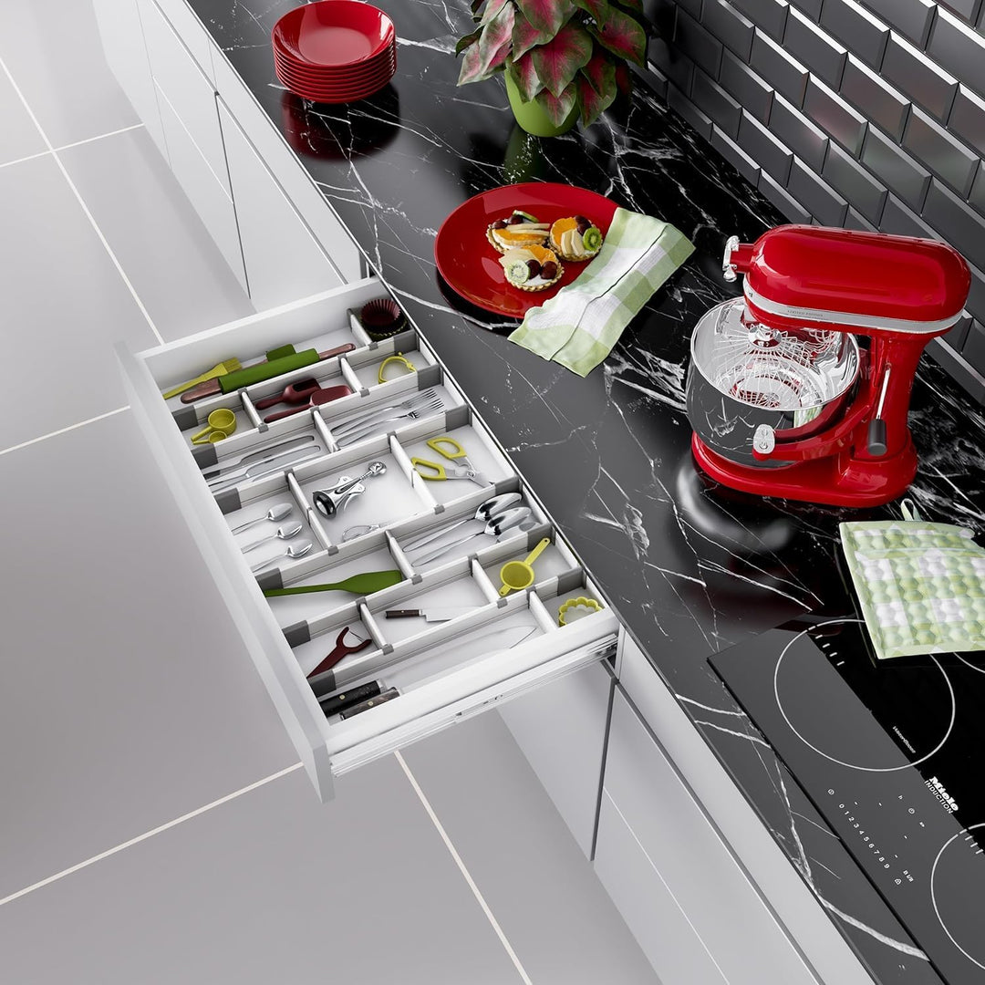 Schubladen-Organizer, Verstellbarer Schubladeneinsatz aus Aluminium für Clutter-Freie Küche, Schubla