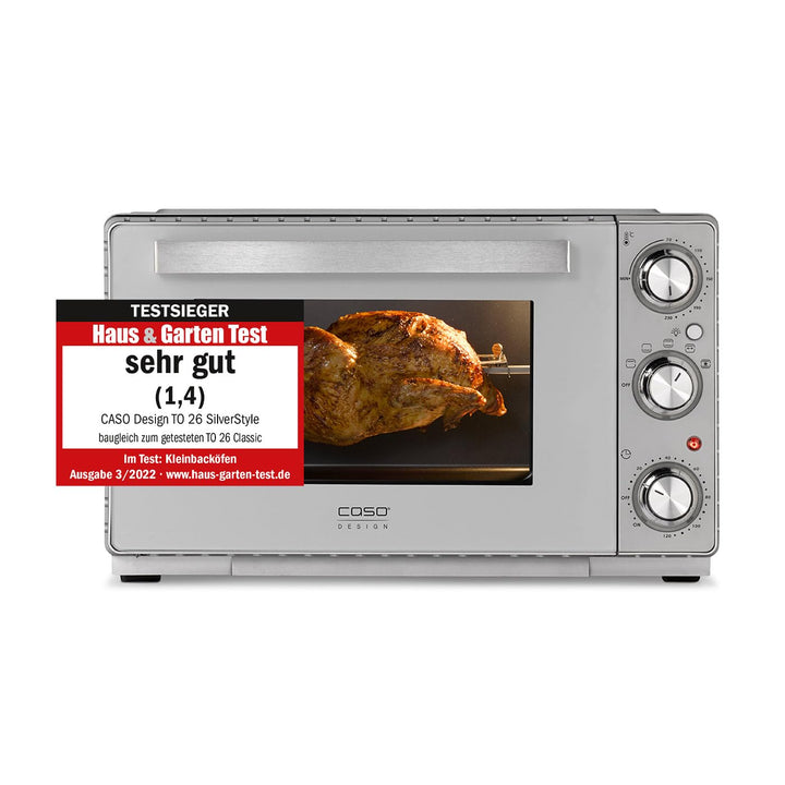 CASO TO 26 SilverStyle - Design Backofen, Testsieger im Haus & Garten Test, 26 Liter Garraum, 3 Eins