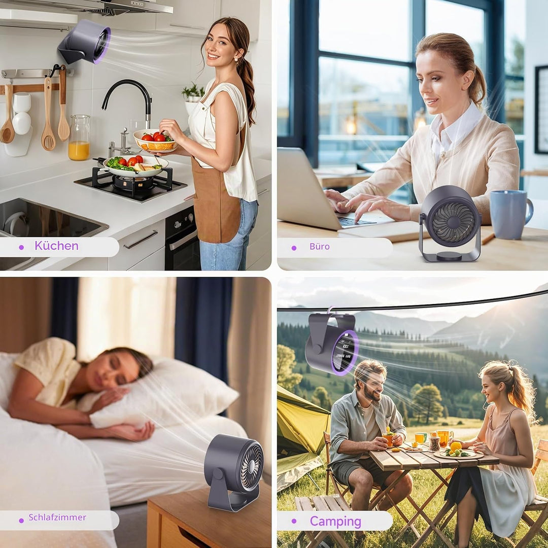 Wiederaufladbarer USB-Schreibtischventilator mit Digitalanzeige, 5-stufiger ultraleiser Tischventila