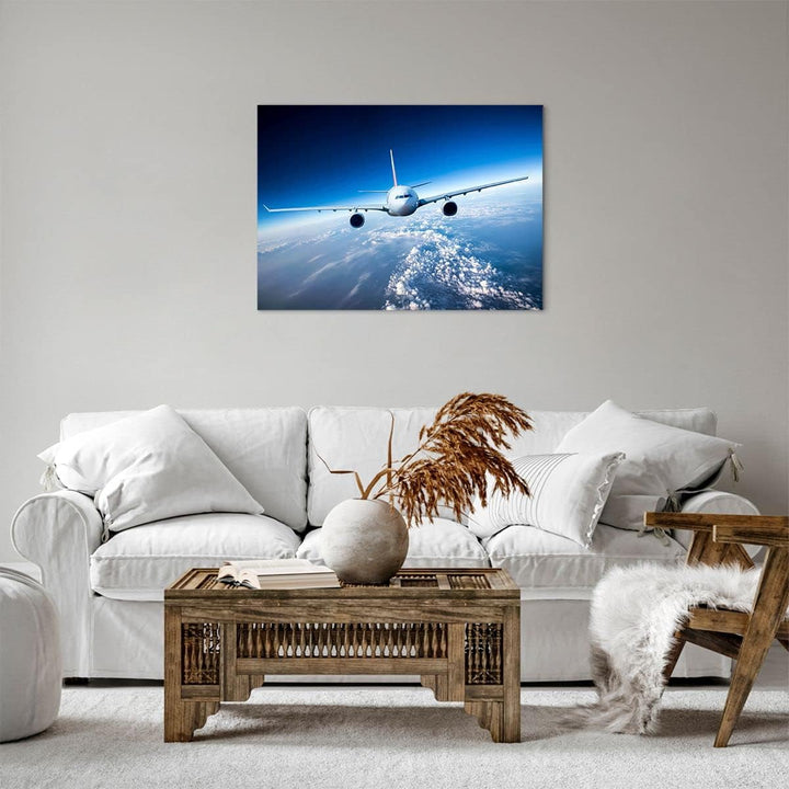 Bilder auf Leinwand Flugzeug himmel wolken flug Leinwandbild 70x50cm Wandbilder Dekoration Wohnzimme