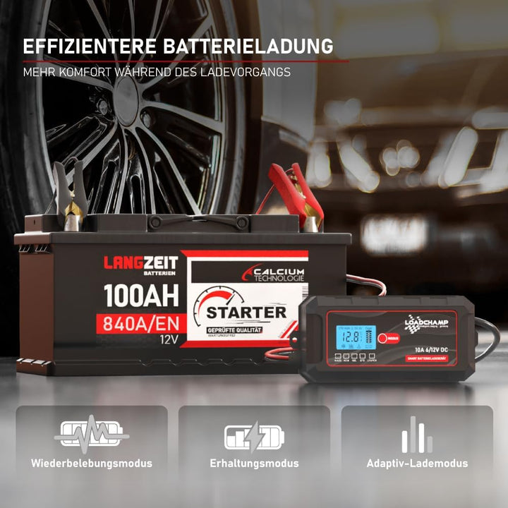 Loadchamp LiFePO4 Ladegerät 6V/12V 10A Batterieladegerät für Auto Motorrad Roller Rasenmäher Batteri