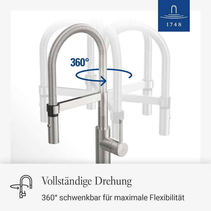 Villeroy & Boch Steel Expert 2.0 | Hochdruck | Einhand-Küchenarmatur mit schwenkbarem Auslauf und Um