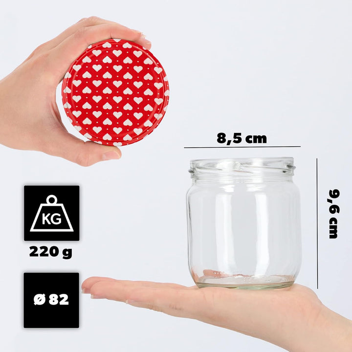 KADAX 12er Set Einmachgläser 425ml TO82 Herz, Sturzgläser Mason Jar mit Schraubdeckel, Luftdichte Tw