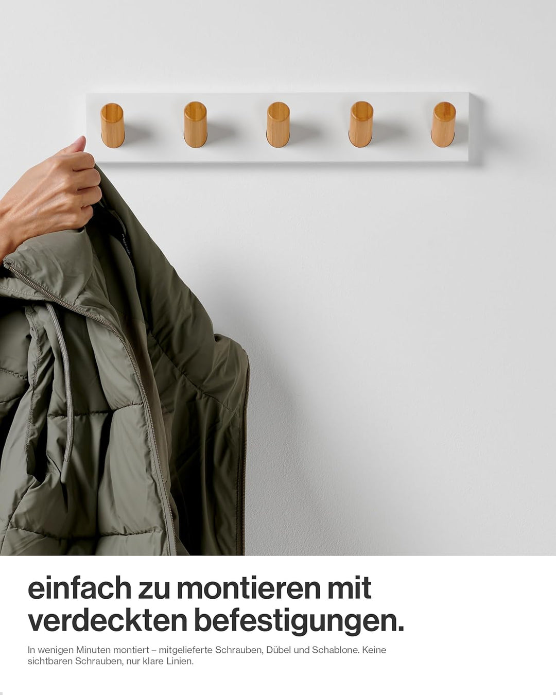 LARHN Garderobenleiste Weiss mit 5 Haken XL (2 Stk.), 42cm - Wandgarderobe, Jackenhalter Wand, Haken