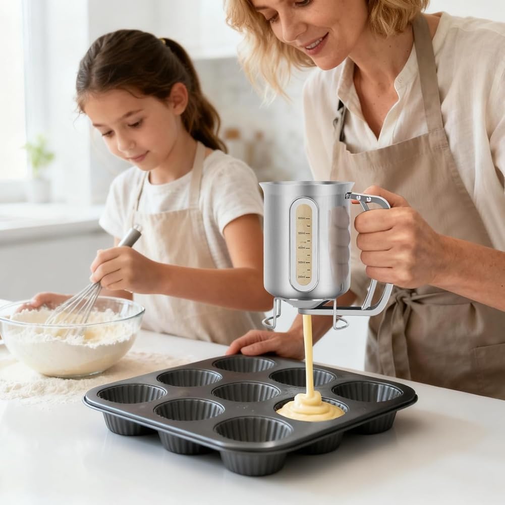 Edelstahl 30OZ Pfannkuchenteigspender mit Sichtfenster zum Backen Von Cupcakes, Muffins und Kuchen T