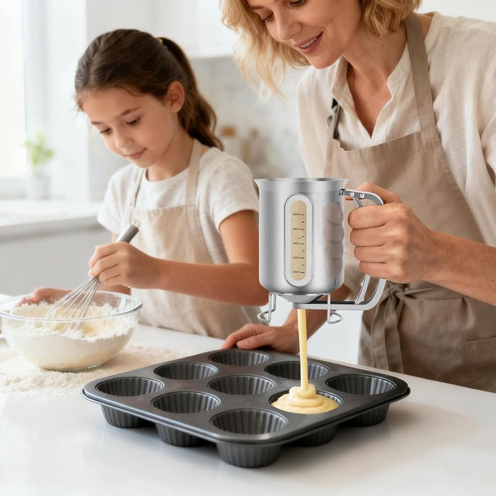 Edelstahl 30OZ Pfannkuchenteigspender mit Sichtfenster zum Backen Von Cupcakes, Muffins und Kuchen T