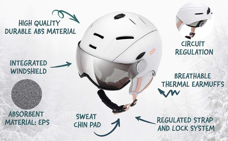 meteor Skihelm Kinder Snowboard Helm Herren Ski Helmet fur Mädchen Jungen Skihelm Damen XL Weiss H.,