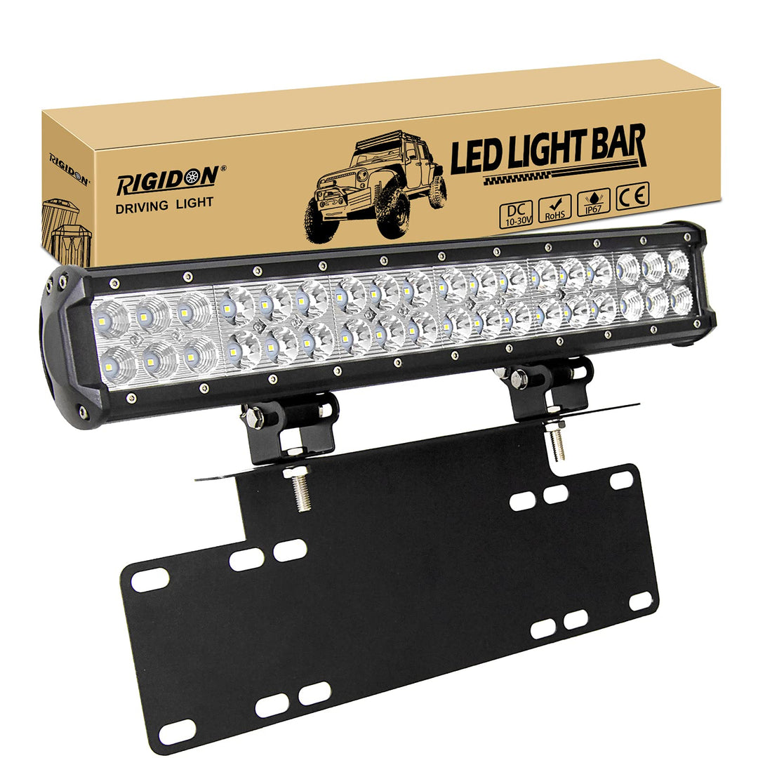 RIGIDON Led lichtleiste mit rahmenlose kennzeichenhalterung schwarz, 18 Zoll 45cm 108W offroad beleu
