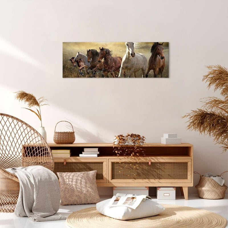 Panorama Bilder auf Leinwand Pferd Tier Natur Leinwandbild mit Rahmen 90x30cm Wandbilder Dekoration