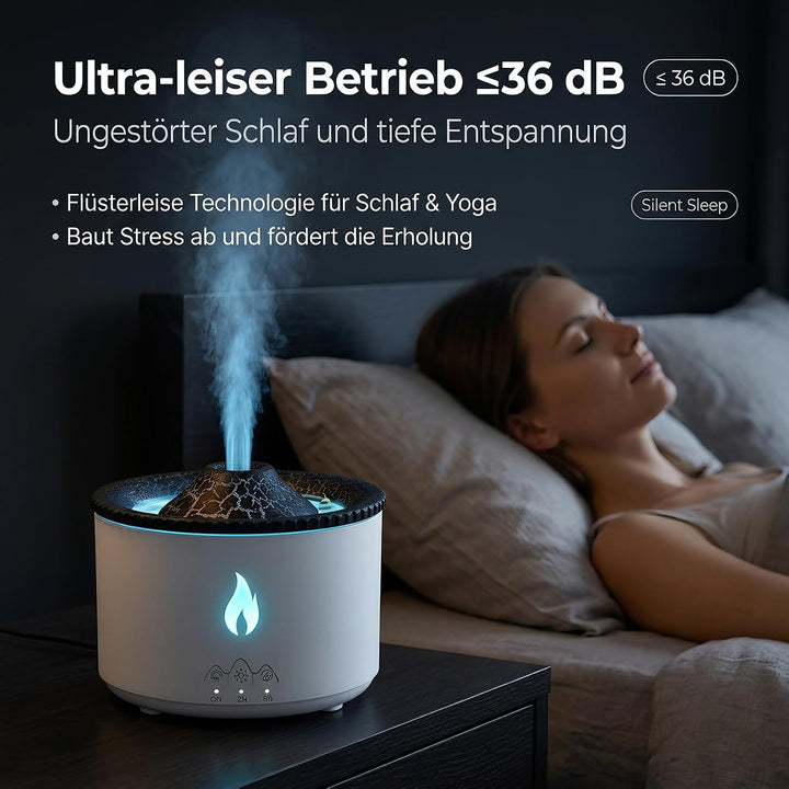 Vulkan Luftbefeuchter, Flammen Aroma Diffusor, 300ml Kapazität Weiss, Weiss