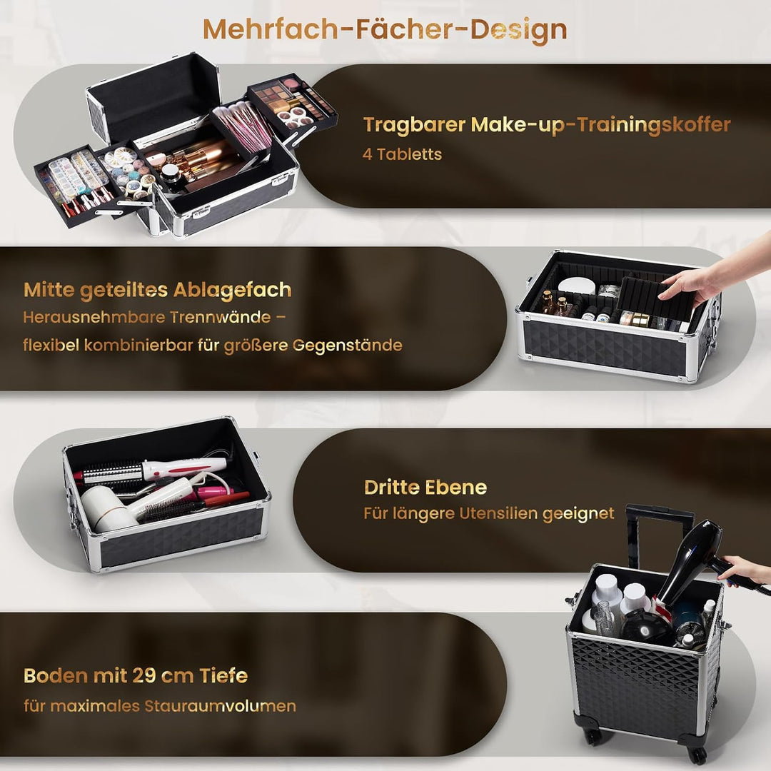 Kosmetikkoffer Trolley 4-in-1 Kosmetikkoffer Gross Kosmetik Trolley Make up Koffer Schminkkoffer mit