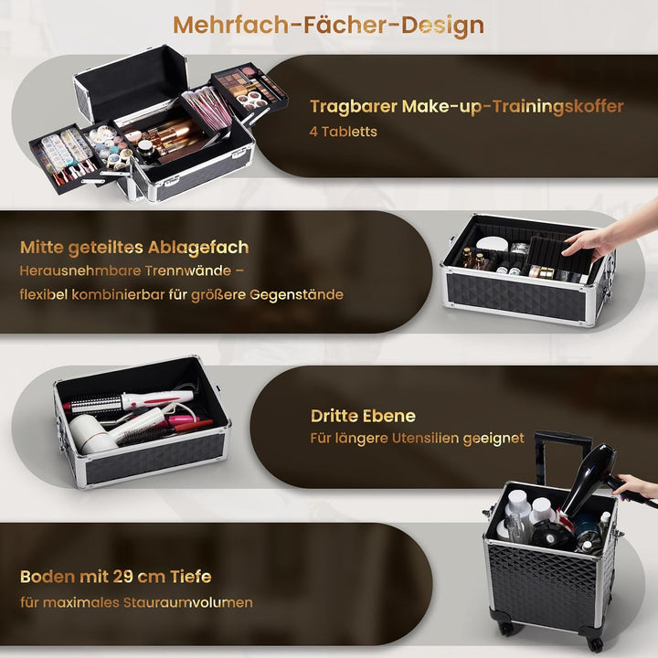 Kosmetikkoffer Trolley 4-in-1 Kosmetikkoffer Gross Kosmetik Trolley Make up Koffer Schminkkoffer mit