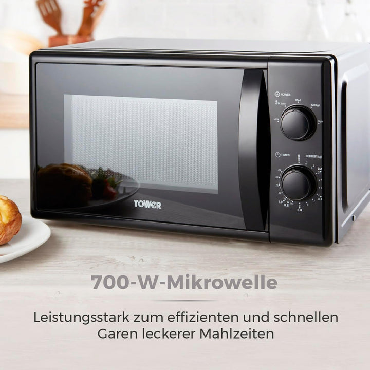 Tower T24034BLK 20 Liter 700W Manuelle Mikrowelle mit 5 Leistungsstufen und einem 35 Minuten Timer -