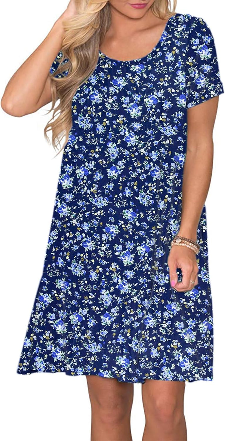 AUSELILY Damen Kleider Sommer Kurzarm Shirtkleider Kurz Sommerkleider Leicht Freizeitkleid mit Tasch