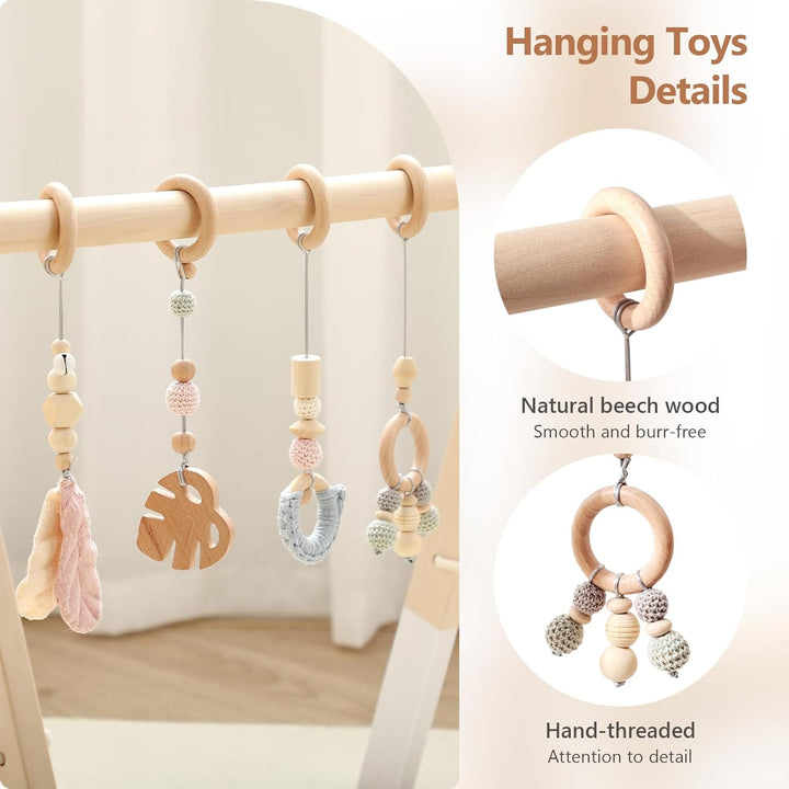 Spielbogen Baby Holz Gym Neugeborenen Spielzeug Activity Center Baby Rosa Anhänger Design Abnehmbar