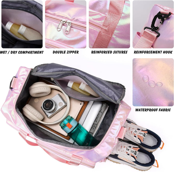 ZIOISNM Sporttasche Damen mit Schuhfach und Nassfach, Reisetasche Damen Glitzer Gym Bag saunatasche