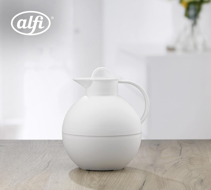 alfi KUGEL 0,94l, coconut white mat, Kunststoff-Isolierkanne mit hygienischem Hartglaseinsatz, Drehv