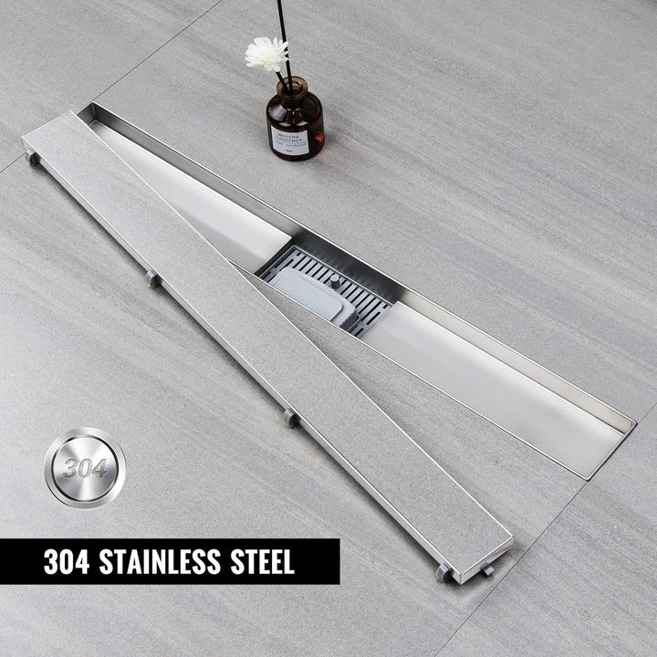Duschrinne 120 cm, Befliesbar Duschrinne extra flach, Edelstahl Bodenablauf Komplettset mit Siphon H