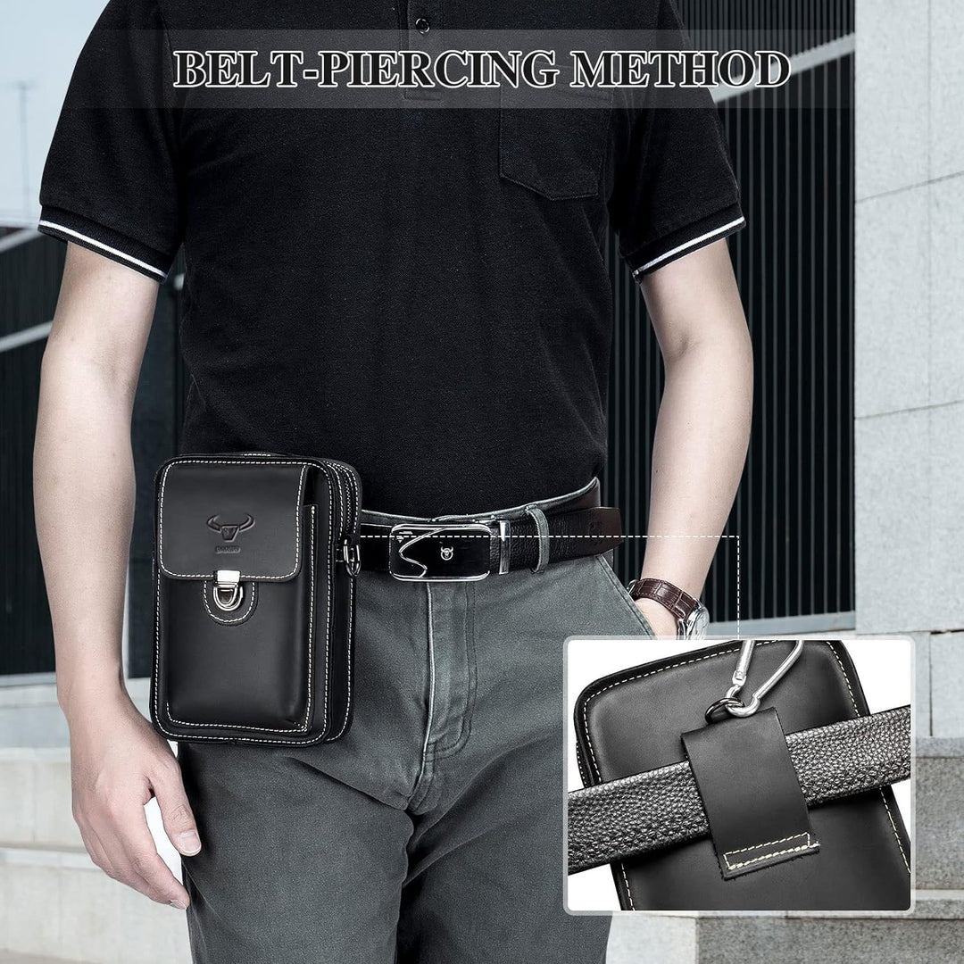 BAIGIO Handytasche Leder Vintage Gürteltasche Herren Hüfttasche Klein Schultertasche Umhängetasche R