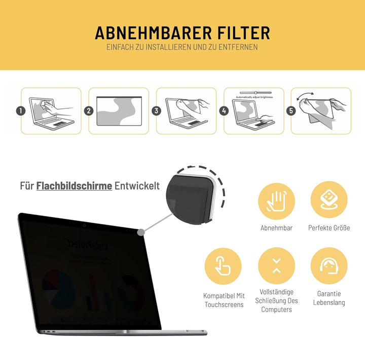 VistaProtect – Premium Blickschutzfilter & Anti-Blaulichtfilter, Privacy Filter Anti Blue Light Blic