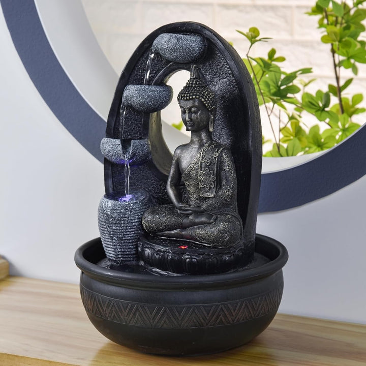 Zen'Light - Zimmerbrunnen Buddha Harmonie - Wasserbrunnen mit geräuschloser Pumpe - LED-Brunnen mit
