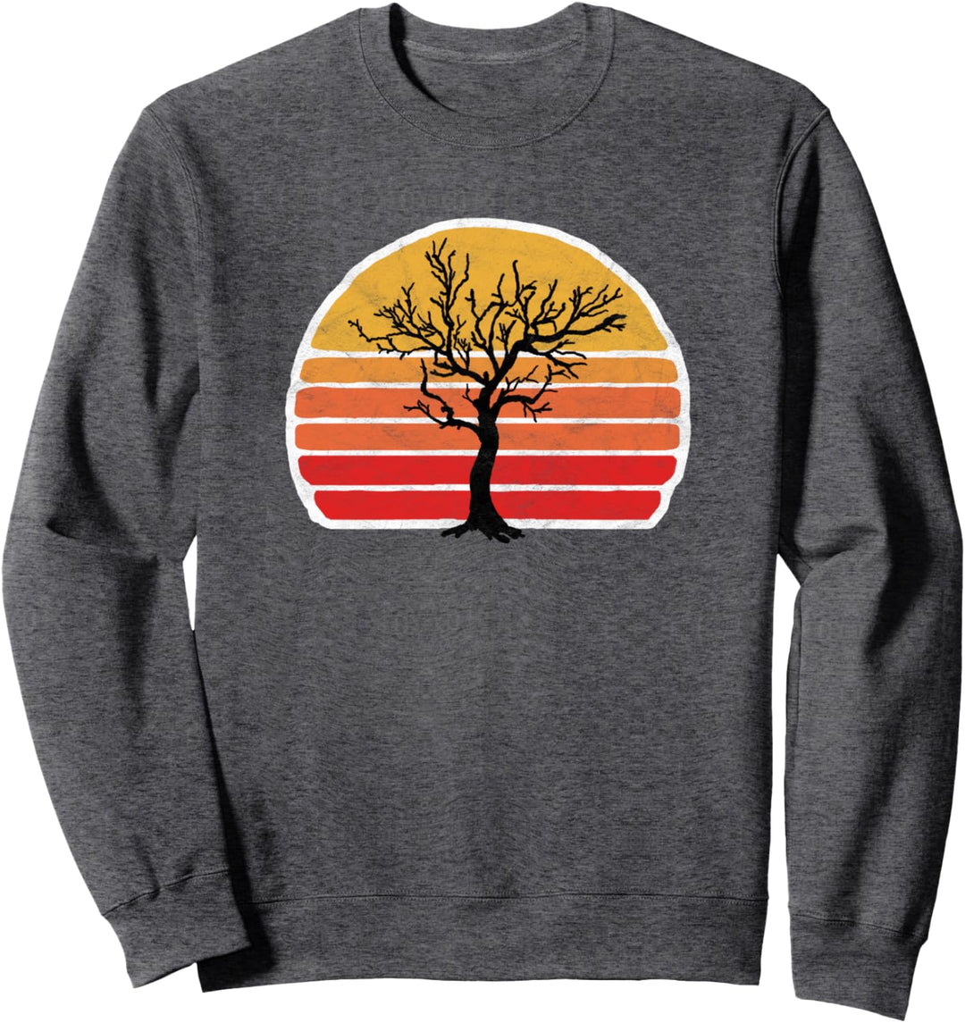 Retro Sun Minimalist Leafless Maple Tree Design Graphic Sweatshirt