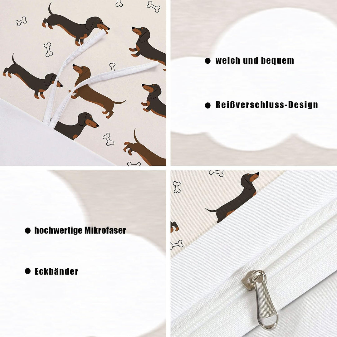 DJDEA Bettwäsche-Sets 135 x 200 cm Dog, Blau Einhorn-Bettwäsche-Set für Einzelbett mit Reissverschlu