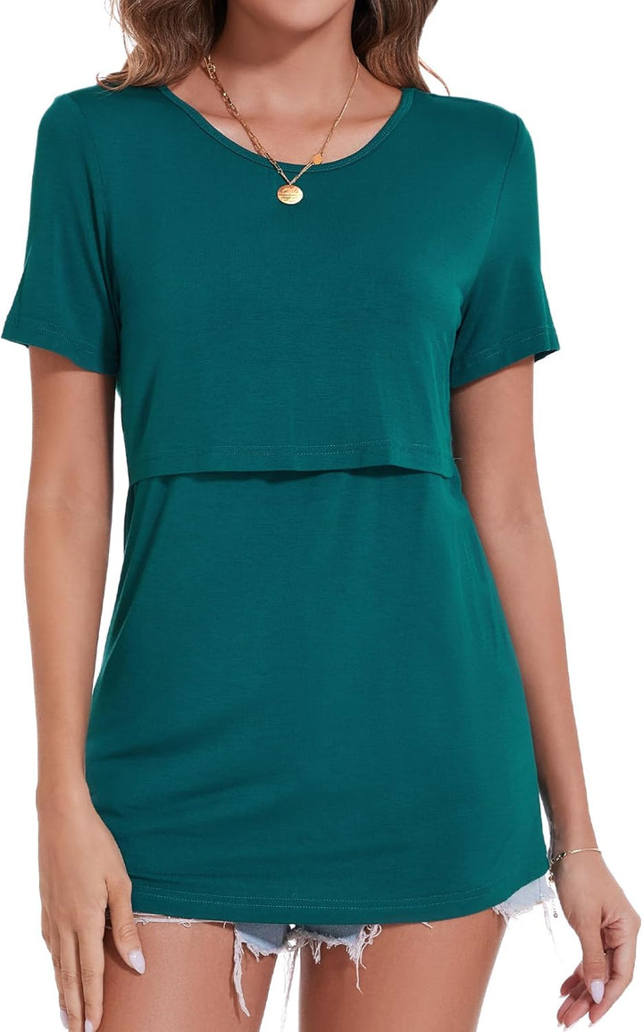 Sosolism Umstand Still Oberteil mit kurzen Armeln Schwangerschaft Kleidung zum Stillen T Shirts fur