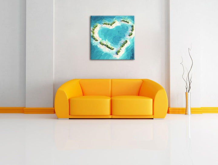 Pixxprint Herz geformt aus Inseln Pinsel Effekt, Format: 70x70 auf Leinwand, 70x70