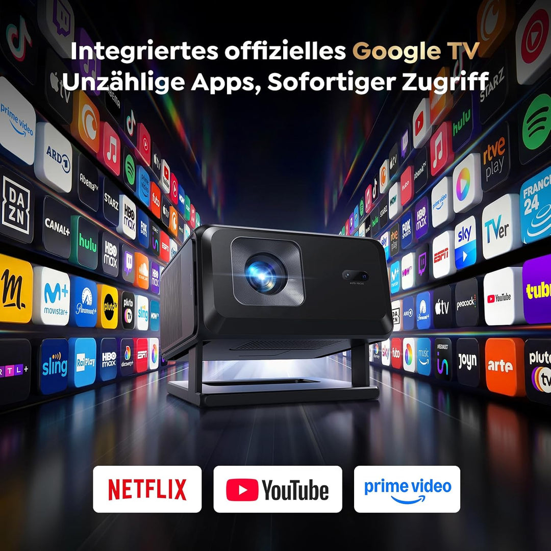 [Google TV & Offizielle Apps] Beamer 4K Unterstützt, Smart Beamer Heimkino 1080P FHD, Autofokus & Tr