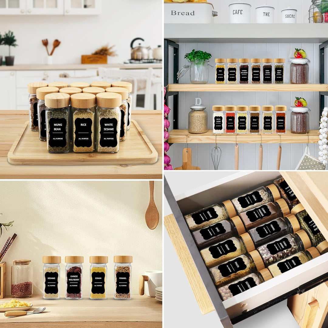 Spice Jars Square Set [12 Pieces] with Bamboo Lid, 120 ml Spice Jars, Spice Shaker Spice Jars Spice
