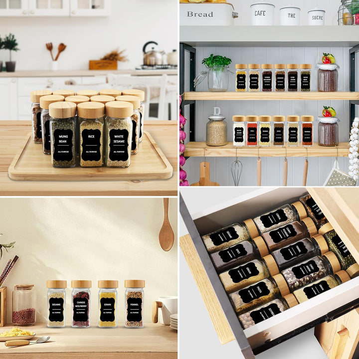Spice Jars Square Set [12 Pieces] with Bamboo Lid, 120 ml Spice Jars, Spice Shaker Spice Jars Spice