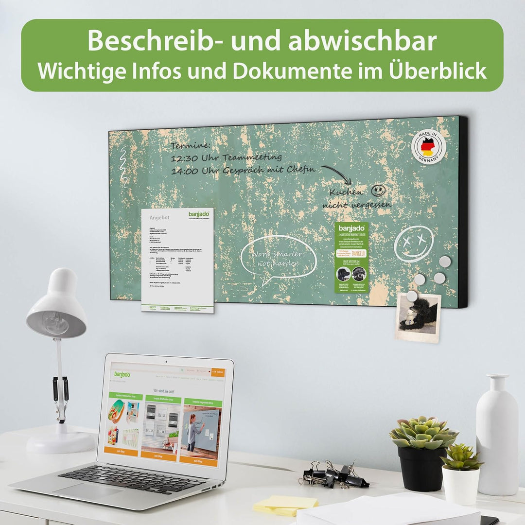 banjado Magnettafel schwarz 78 x 37cm / Magnetwand Metall/Magnetpinnwand als Memoboard/Pinnwand Magn