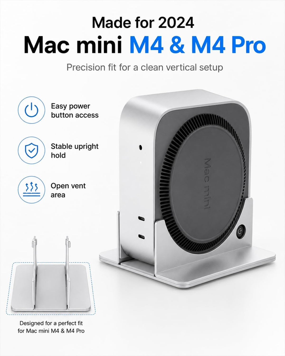 SNANSHI Mac mini M4 Ständer Vertikal, Heavy-Duty Metal Desktop Ständer für 2024 Mac mini M4 M4 Pro,