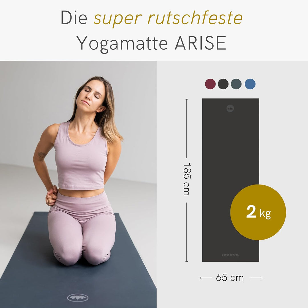 LOTUSCRAFTS Arise Yogamatte rutschfest, Made In Spain, Yoga Matte aus Naturkautschuk, 185 x 65 x 0,4