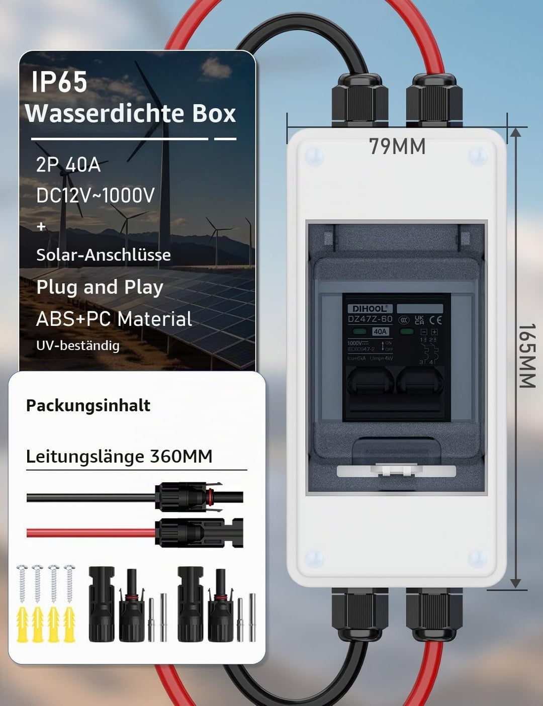 DIHOOL DC trennschalter PV anlage, Miniatur Leistungsschalter, DC1000V Sicherungsautomat 1 String 2