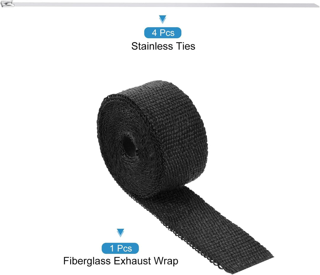 QUARKZMAN Hitzeschutzband 5 Meter x 5cm Auspuff Dichtband Auspuffband Fibreglass mit 4 Edelstahl Kab