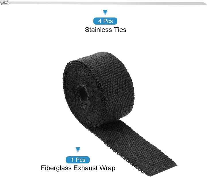 QUARKZMAN Hitzeschutzband 5 Meter x 5cm Auspuff Dichtband Auspuffband Fibreglass mit 4 Edelstahl Kab