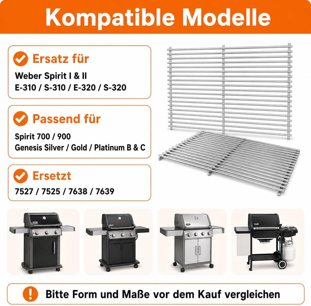 Edelstahl Grillrost für Weber Spirit 300 Serie E-310/S-310/E-320/S-320, Grillrost Ersatz for Weber S