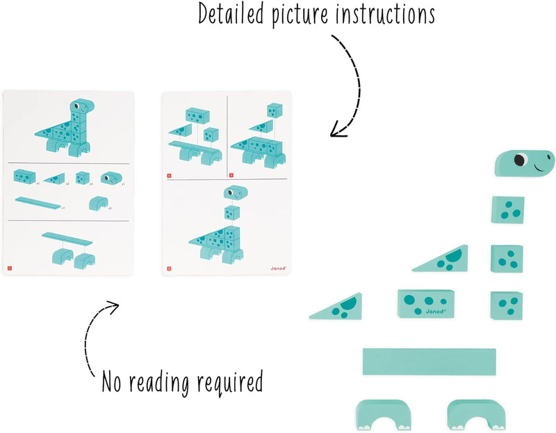 Janod - Bauspiel Cubikosaurus Dinosaurier - 3 Dinos zum Bauen - Lernspiel zum Stapeln - Spielzeug au