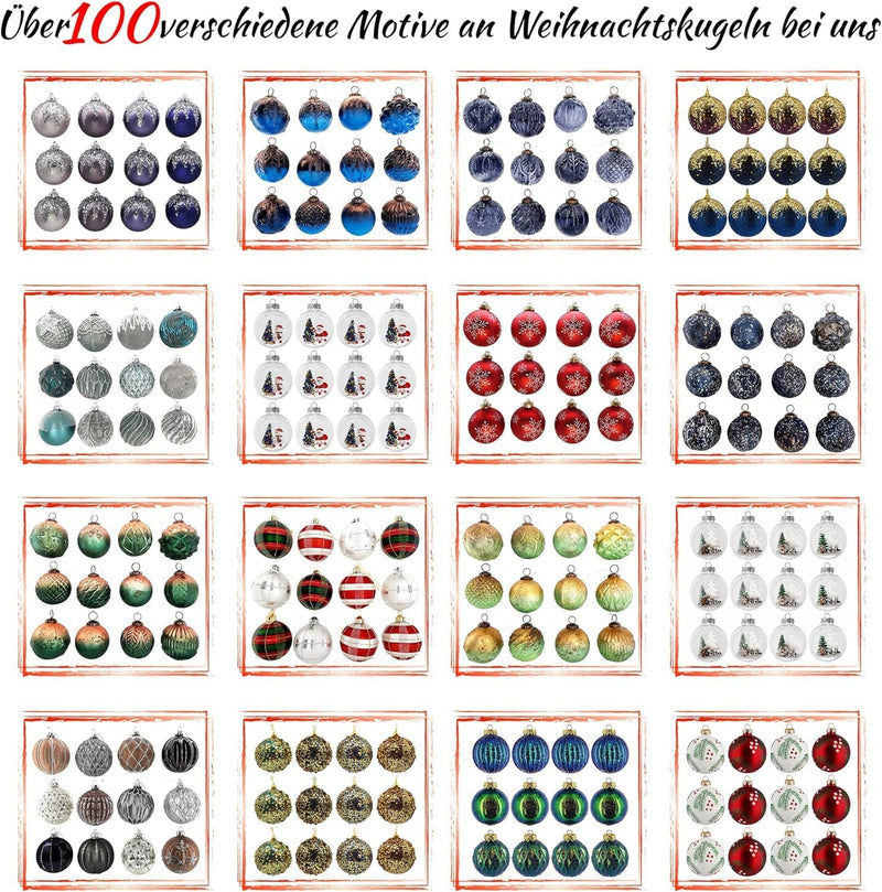 12er Set Luxus Weihnachtskugeln Echtglas Glaskugeln Weihnachten weihnachtsdeko Christbaumkugeln Set