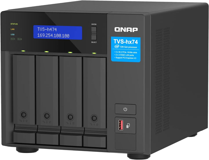 Qnap TVS-h474-PT-8G | Intel Pentium Gold Prozessor, 8 GB RAM, PCIe Gen 4, Schwarz 4-bay 8GB RAM, 4-b