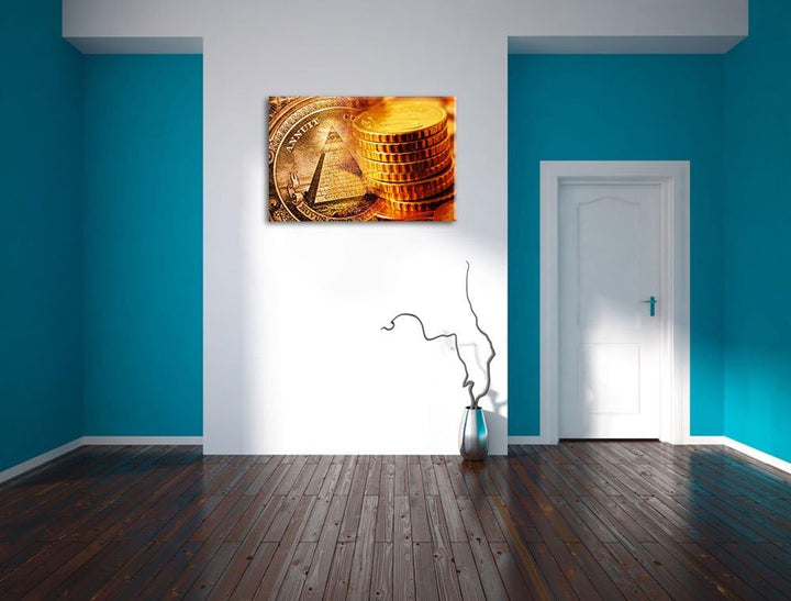 Illiminati Gold Format: 100x70 auf Leinwand, XXL riesige Bilder fertig gerahmt mit Keilrahmen, Kunst