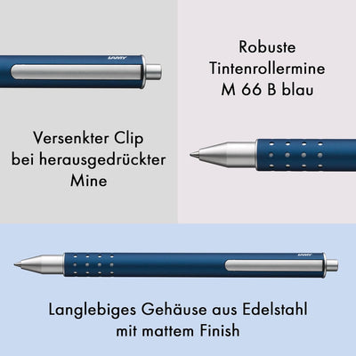 LAMY 1226055 swift Tintenroller 334 – Rollpen in matt-dunkelblauer Lackoberfläche mit Edelstahlpunkt