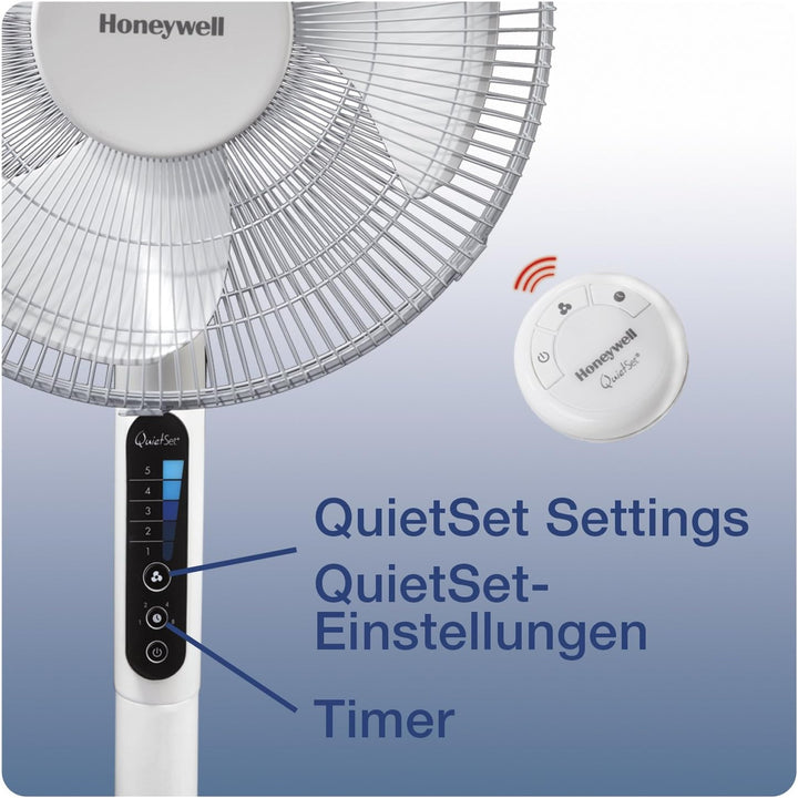 Honeywell Advanced QuietSet Oszillierender Standventilator (5 Geschwindigkeitseinstellungen, Timer-F
