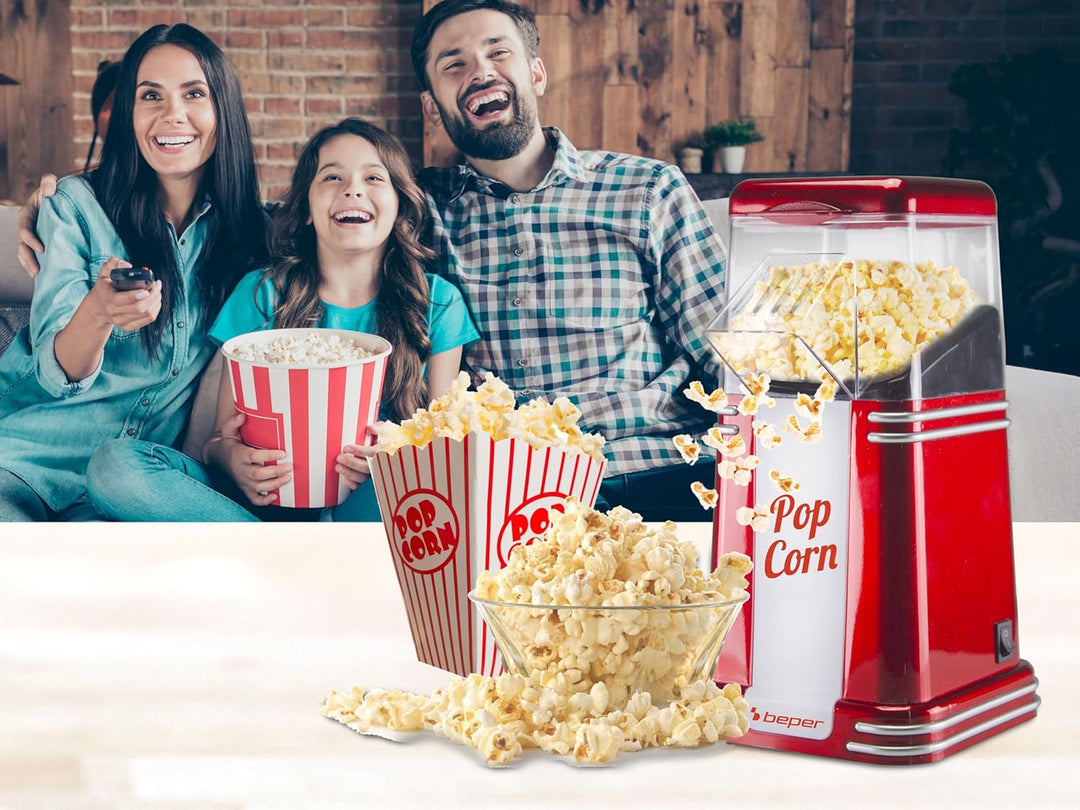 Beper - Popcorn-Maschine, 3 Minuten Popcorn, fettfrei, Heissluftzirkulation, Leistung 1200 W Rot (En