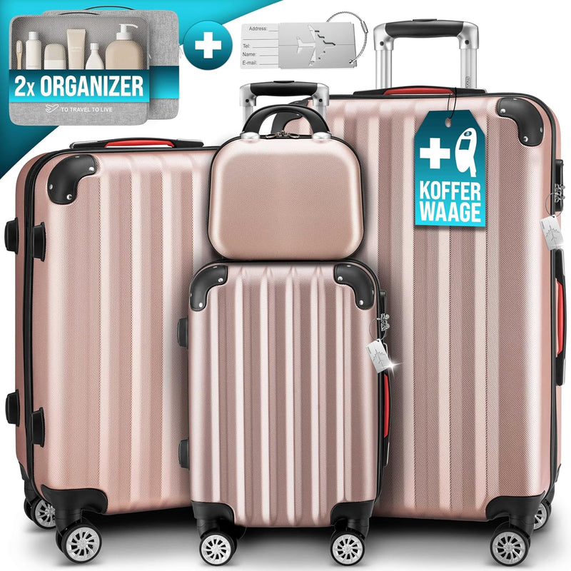 Monzana® Baseline Kofferset 4tlg Rose-Gold Beautycase M L XL Gelgriffe Zahlenschloss Reisekoffer Tro